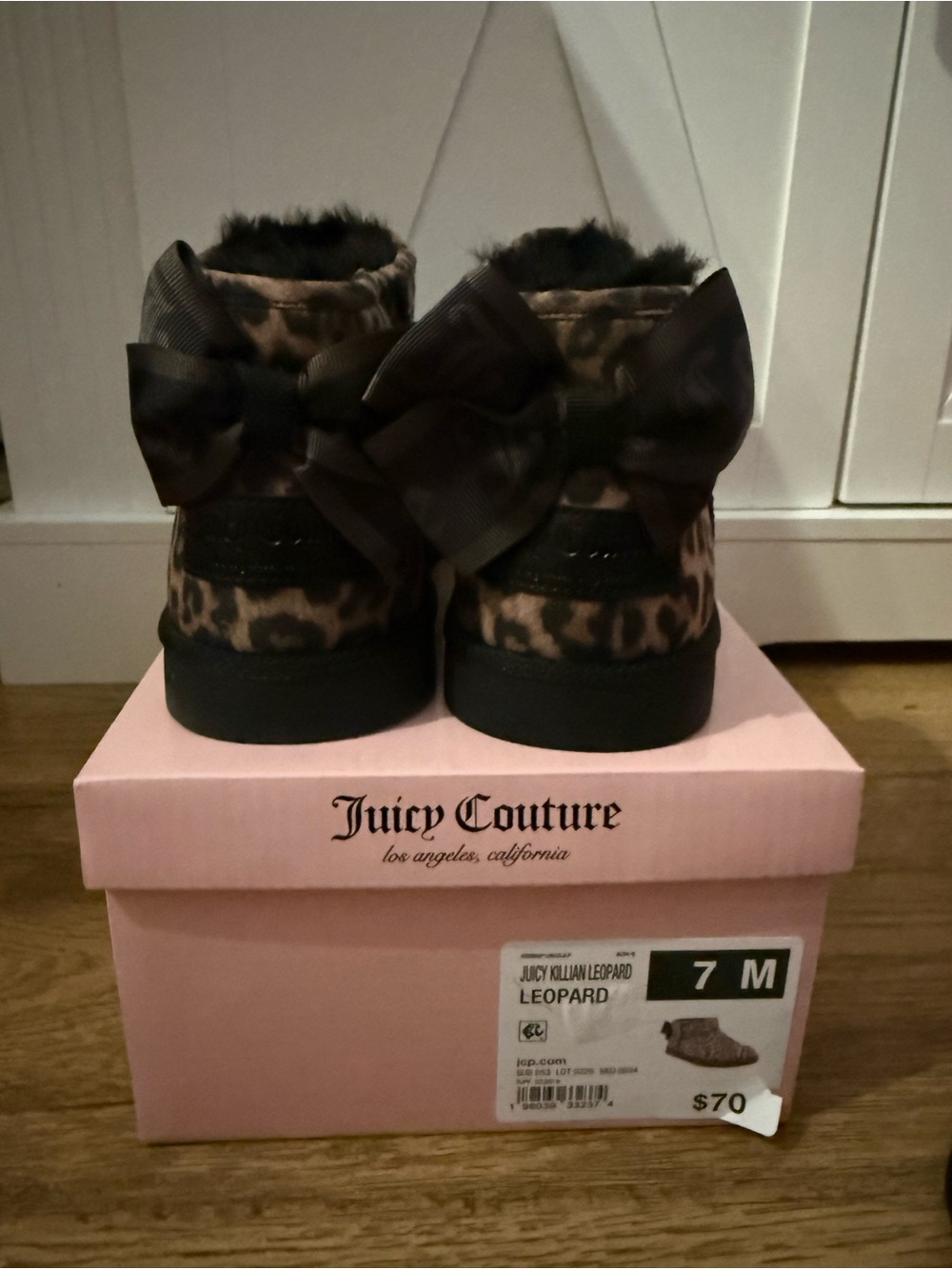 Juicy Couture Leopard Bow Ankle Booties - Brown/Black